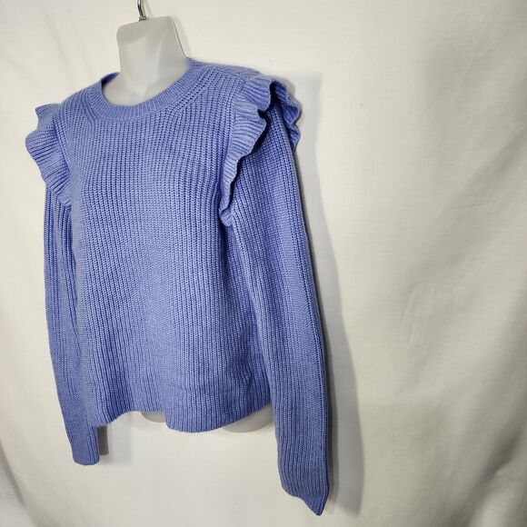 Ann Taylor Women Sweater Size Medium Blue Ruffle Shoulder Long Sleeve Wool Blend - Picture 5 of 10